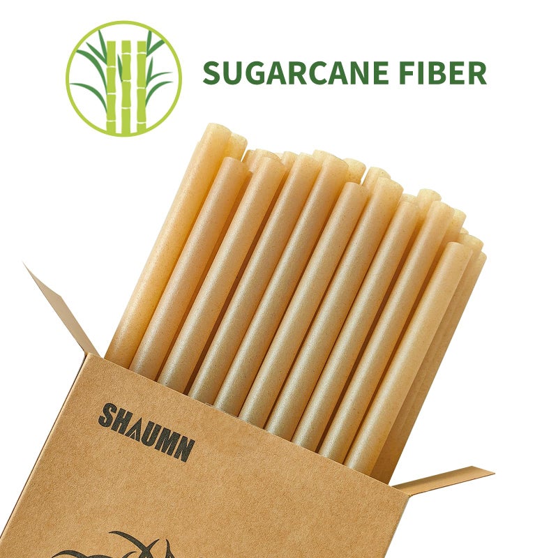 SHAUMN 0.47" Wide Biodegradable Sugarcane Straws 100pcs Smoothie Straws Disposable Compostable Eco-Friendly Jumbo Straws for Milksake Bubble Tea 8.5" Disposable Boba Straws Not Soggy - Image 4